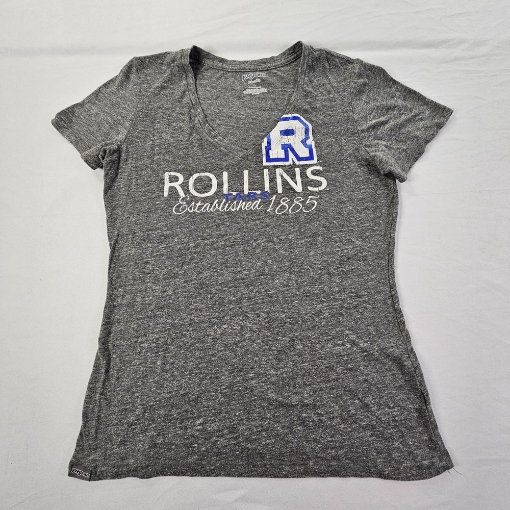 Rollins College Est 1885 Gray Short Sleeve Relaxed Fit V-Neck T-Shirt Women's L